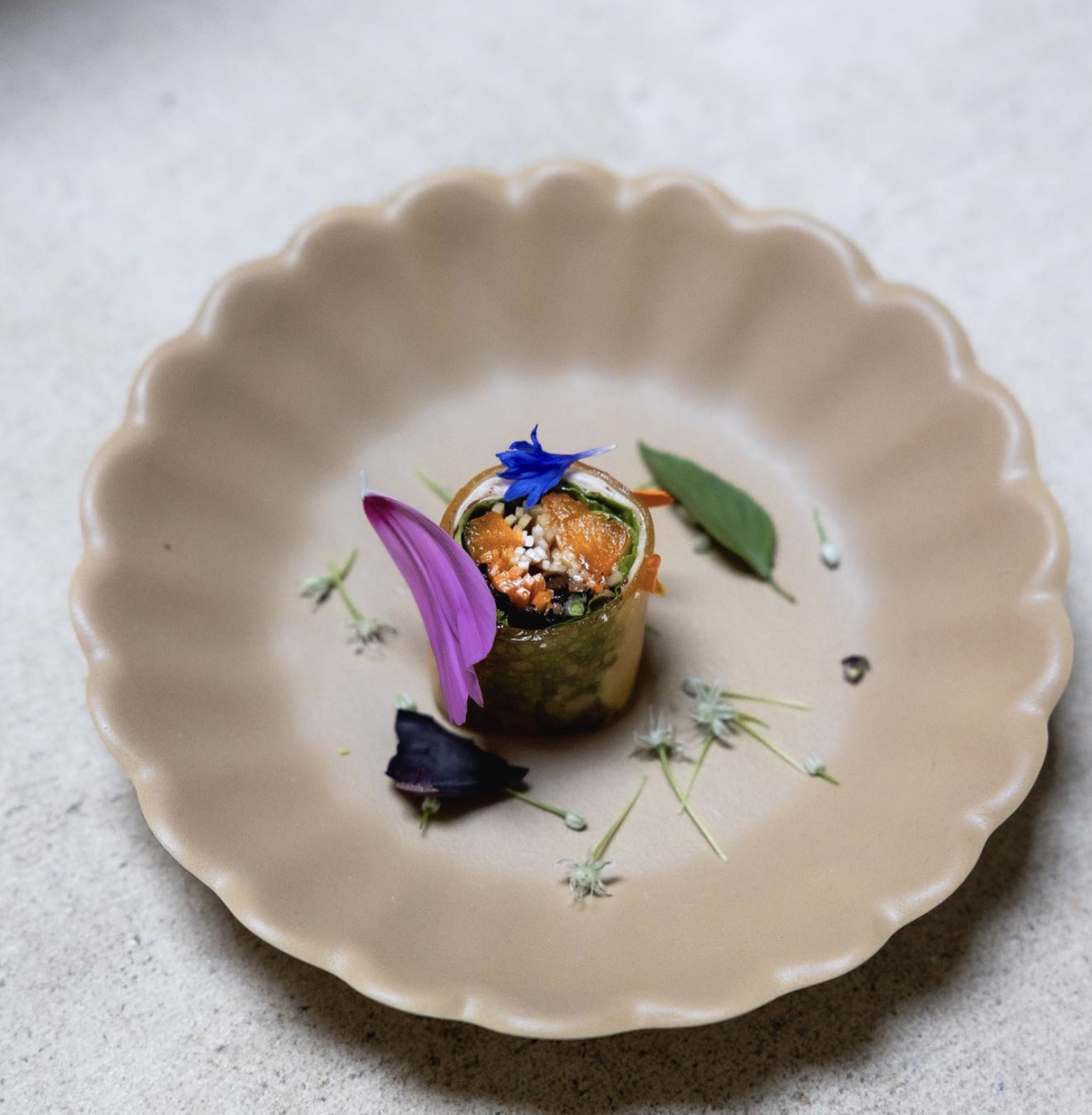Seasonal green dish at Mermoz, Paris