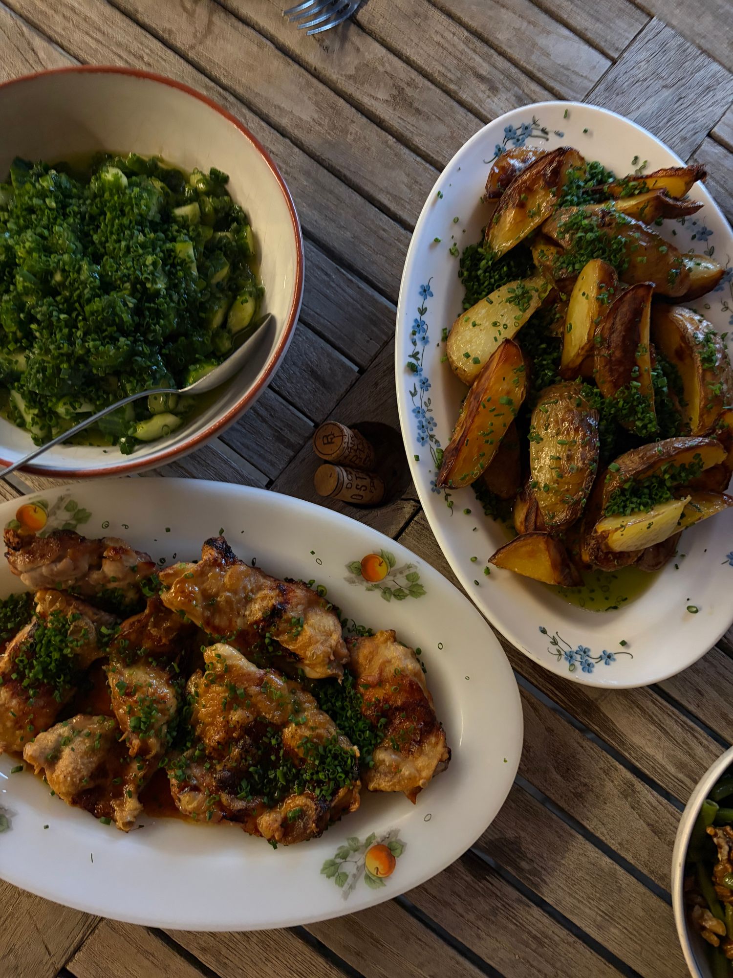 Grilled chicken, potatoes and cucumber salad