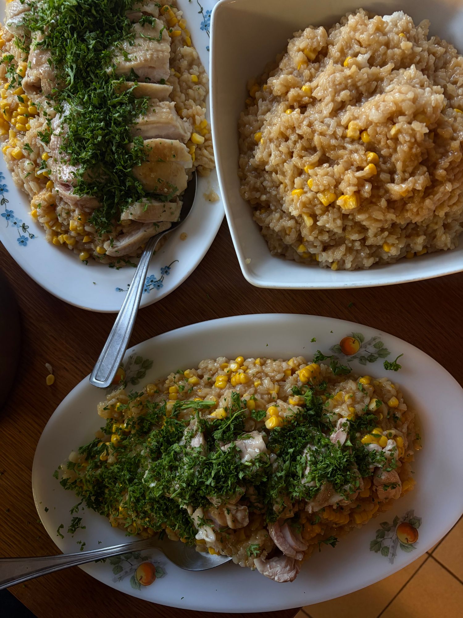 Sweetcorn risotto with chicken and herbs
